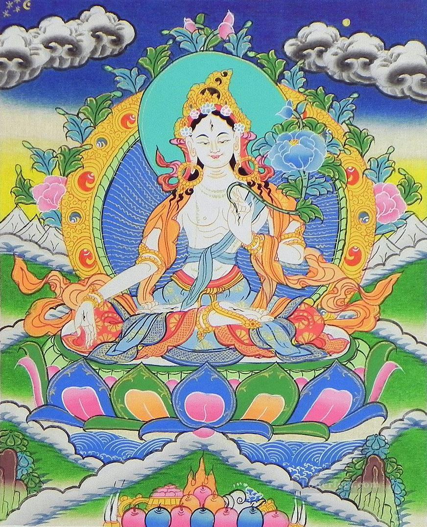 ホワイト タラ タンカ仏教油絵